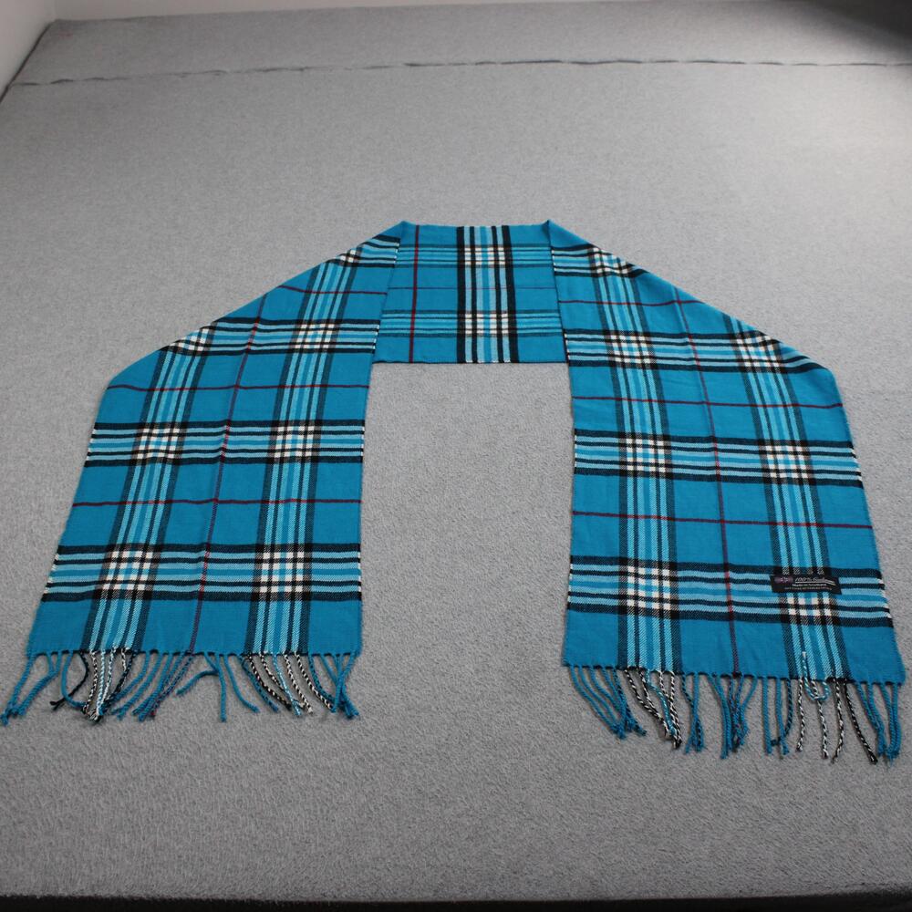 Cashmere Scarf Womens One Size Blue Plaid Tartan Fringe Scotland Winter Heritage